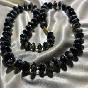 Bold Black Onyx and Gold Separating Stones Necklace